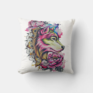Coussin décoratif coussin de loup coloré