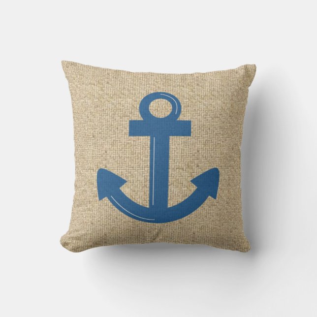 Coussin décoratif d'ancre de bateau bleu Burlap (Recto)
