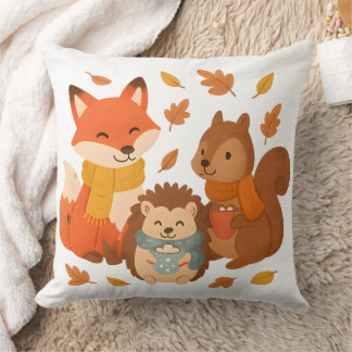 Coussin décoratif d'animaux de la forêt automnale 