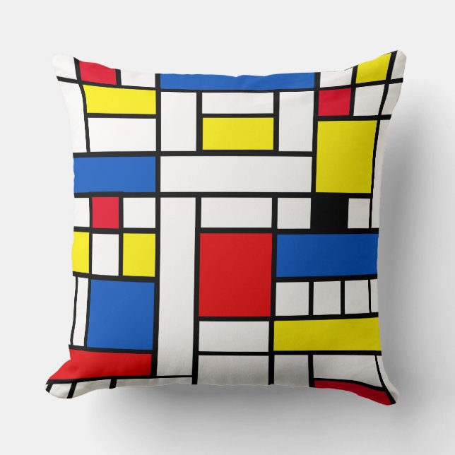 Coussin décoratif d'art abstrait de style Piet Mon (Recto)