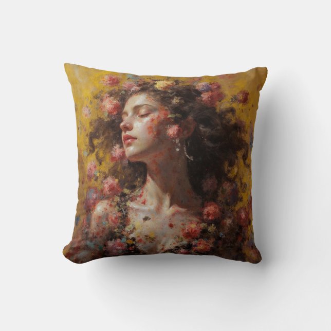 Coussin décoratif d'art floral Déesse en fleurs (Recto)
