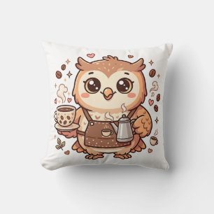 Coussin décoratif de barista chouette mignon