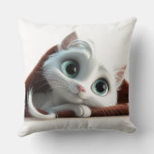 Coussin décoratif de chat blanc fantaisiste et mag (Verso)