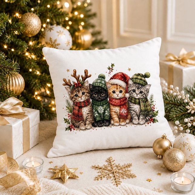 Coussin décoratif de chats de Noël mignons (Cute Christmas cats throw pillow)
