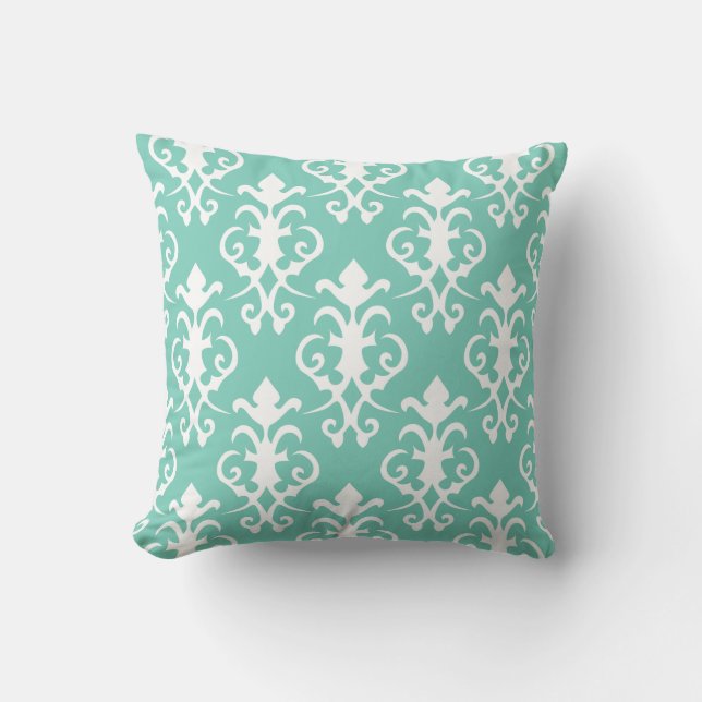 Coussin décoratif de damassé de turquoise (Recto)
