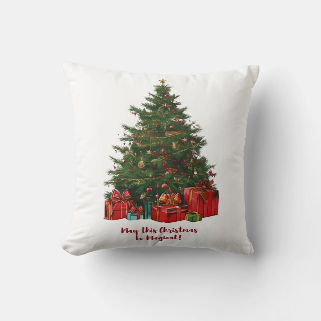 Coussin décoratif de l'arbre de Noël magique (Recto)