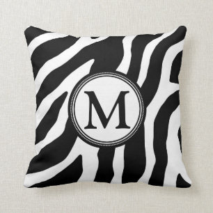 Coussin décoratif de monogramme blanc noir de