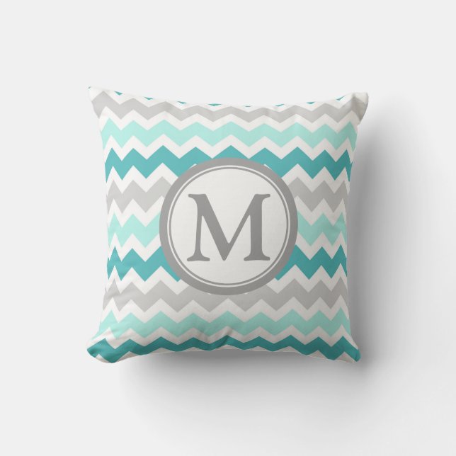 Coussin décoratif de monogramme gris de Chevron (Recto)