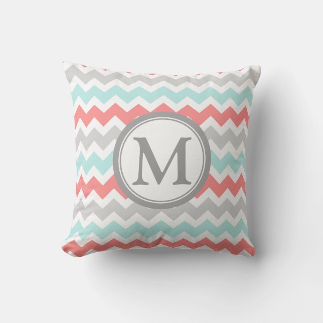 Coussin décoratif de monogramme gris de corail de (Recto)