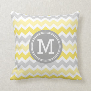 Coussin décoratif de monogramme gris jaune de