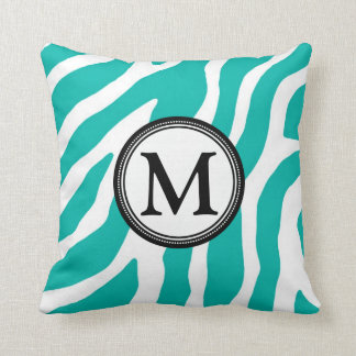 Coussin décoratif de monogramme noir turquoise de