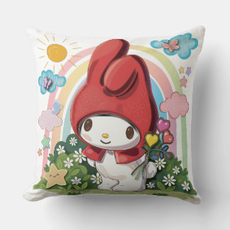 Coussin décoratif de nurserie Lapin mignon et fleu
