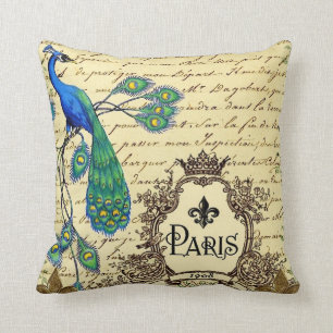 Coussin décoratif de Paris de paon français de