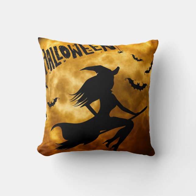 Coussin décoratif de sorcière volante pour Hallowe (Recto)