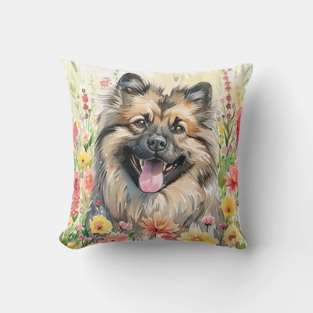 Coussin décoratif en aquarelle Keeshond (Recto)
