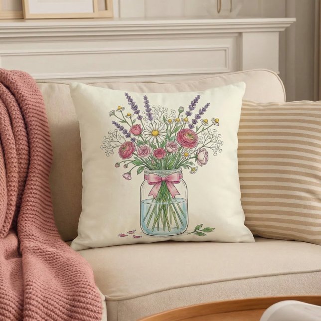 Coussin décoratif en jarre de mason botanique à fl (Créateur téléchargé)