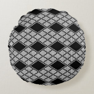 COUSSIN DÉCORATIF EN MAILLE ARGYLE NOIR RONDE