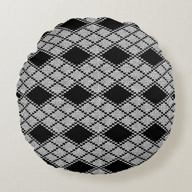 COUSSIN DÉCORATIF EN MAILLE ARGYLE NOIR RONDE (Devant)