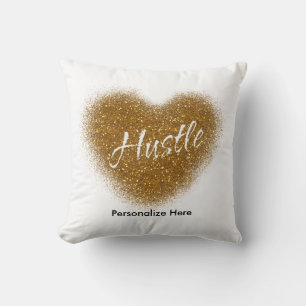 Coussin décoratif en paillettes dorées HUSTLE cœur