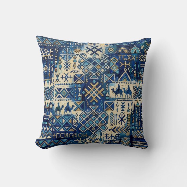 Coussin décoratif en patchwork Tuareg Tifinagh | S (Recto)