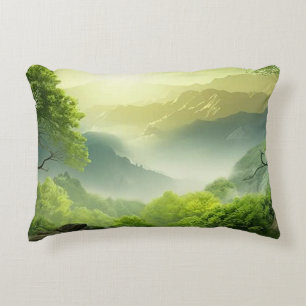 Coussin décoratif en vert vallée à l'aquarelle