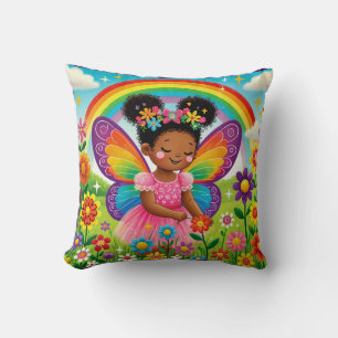 COUSSIN DÉCORATIF "FÉE HEUREUSE CUEILLANT DES FLEU