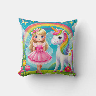 COUSSIN DÉCORATIF « FÉE SOURIANTE AVEC LICORNE »
