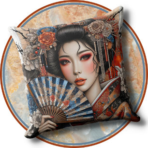 COUSSIN DÉCORATIF - Femme asiatique en tenue tradi
