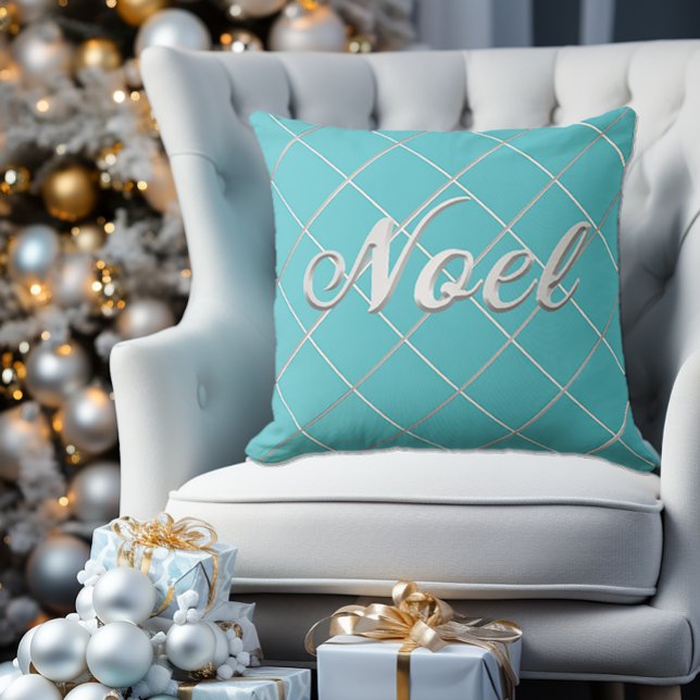 Coussin Décoratif Festif Turquoise Bleu & Argent Noel (Créateur téléchargé)