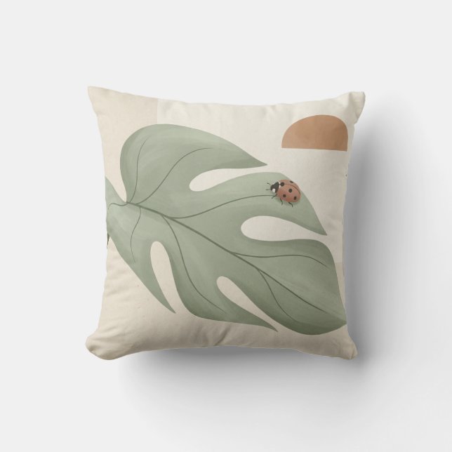 Coussin décoratif feuille de Monstera et coccinell (Recto)