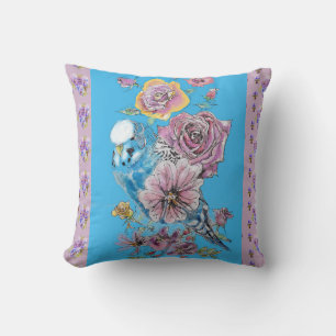 Coussin décoratif fleur de lilas aquarelle Budgie 