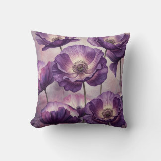 coussin décoratif fleur de pavot pourpre aquarelle