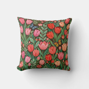Coussin décoratif Fleur de tulipe et papillon Art