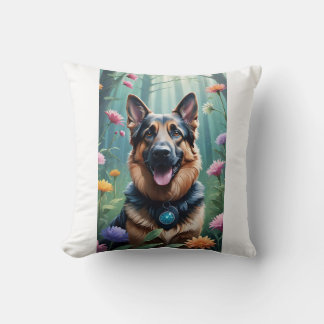 Coussin décoratif fleuri allemand Shepherd Dog