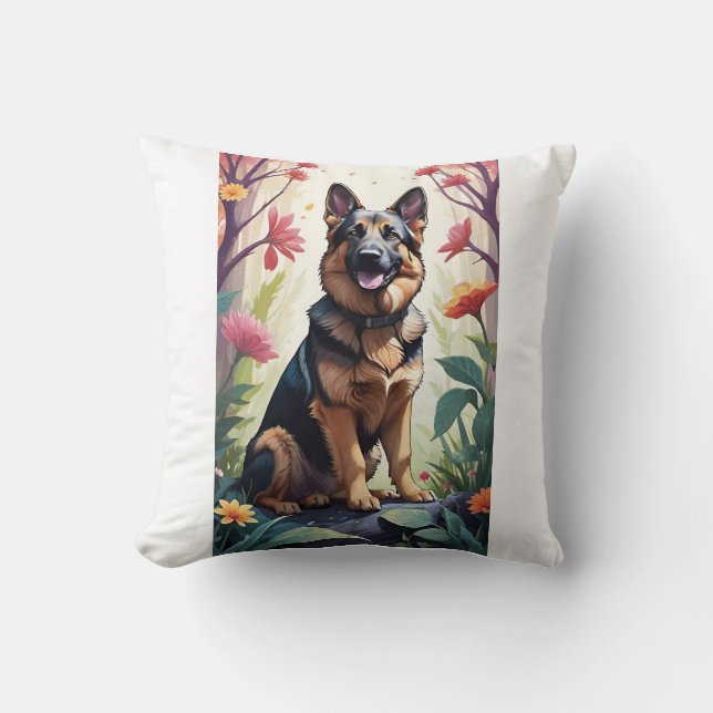 Coussin décoratif fleuri allemand Shepherd Dog (Recto)