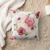 COUSSIN DÉCORATIF FLEURS AÉQUARELLE ROSES PINK VIN (Couverture)
