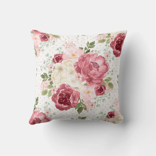 COUSSIN DÉCORATIF FLEURS AÉQUARELLE ROSES PINK VIN (Verso)