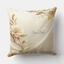 Coussin décoratif Fleurs Blanches et Dorées