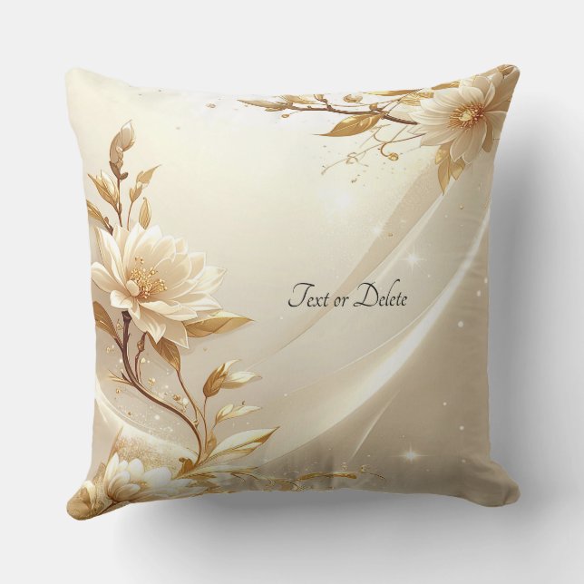 Coussin décoratif Fleurs Blanches et Dorées (Verso)