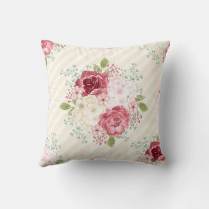 COUSSIN DÉCORATIF FLEURS ROSES PINK VINTAGE