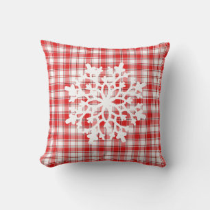 Coussin décoratif - Flocon de neige à carreaux rou