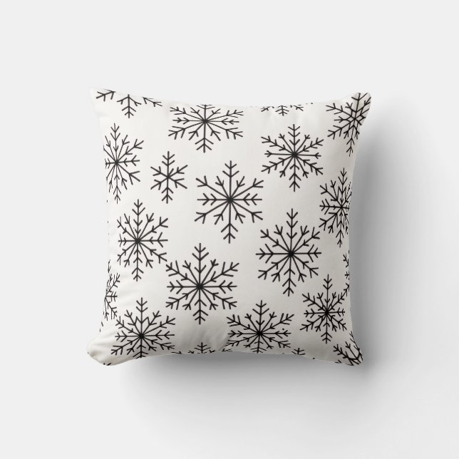 Coussin décoratif flocon de neige noir et blanc –  (Recto)