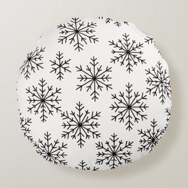 Coussin décoratif flocon de neige noir et blanc –  (Devant)