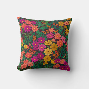 Coussin décoratif floral bohème abstrait papillons