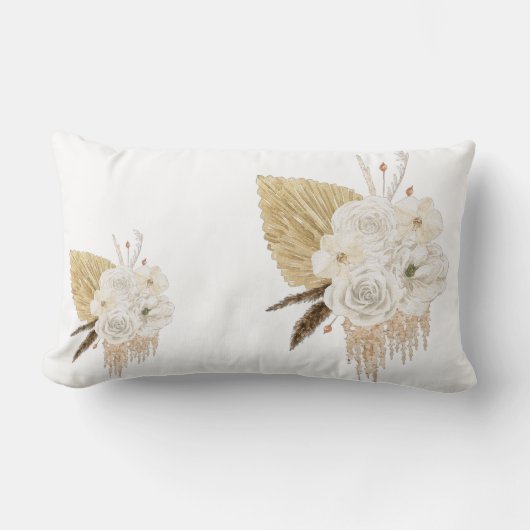 Coussin décoratif floral bohème neutre | (Recto)