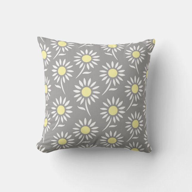 Coussin décoratif floral jaune de blanc gris (Recto)