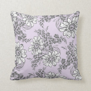 Coussin décoratif floral lilas de blanc gris