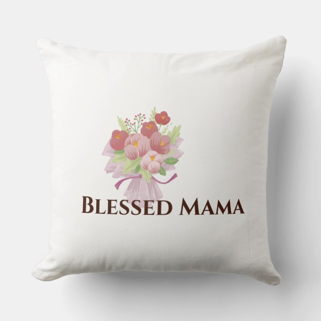 Coussin décoratif floral « Maman bénie » (Recto)