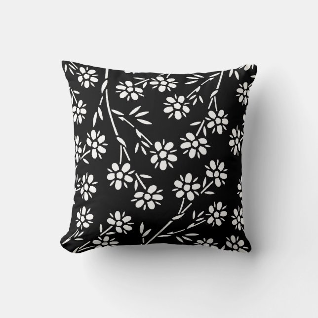 Coussin décoratif floral noir et blanc (Recto)