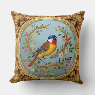 🌸 Coussin décoratif floral oiseaux Chansons d'ois